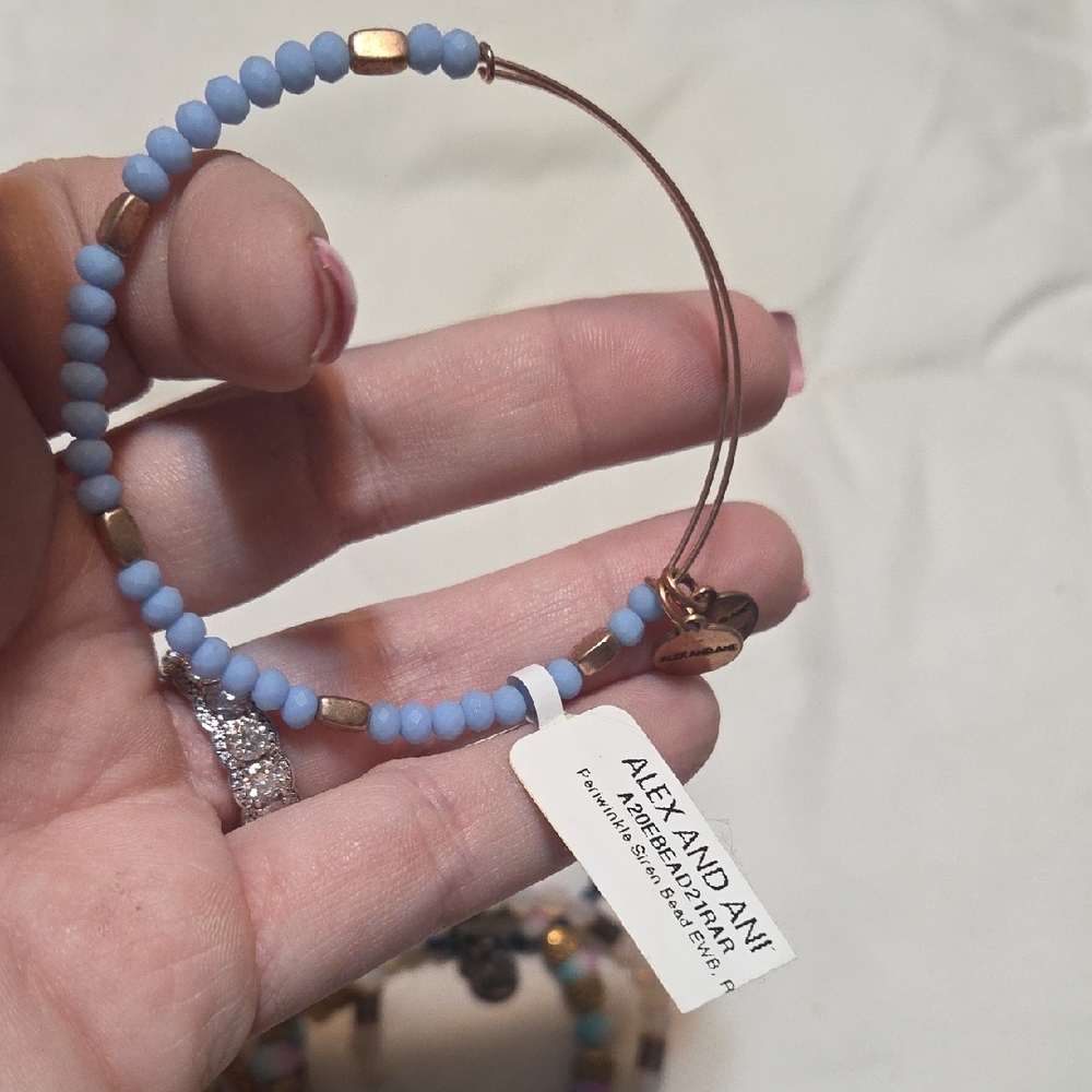 Alex and Ani Light Blue and Gold Beaded Bracelet